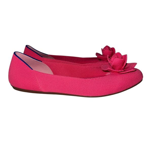 Rothy's The Petal Square Soiree Pink Ballet Flats with Blue Trim Size 11.5 - Picture 2 of 12